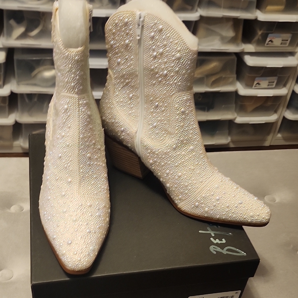 Betsey Johnson Pearl White Ankle Boots